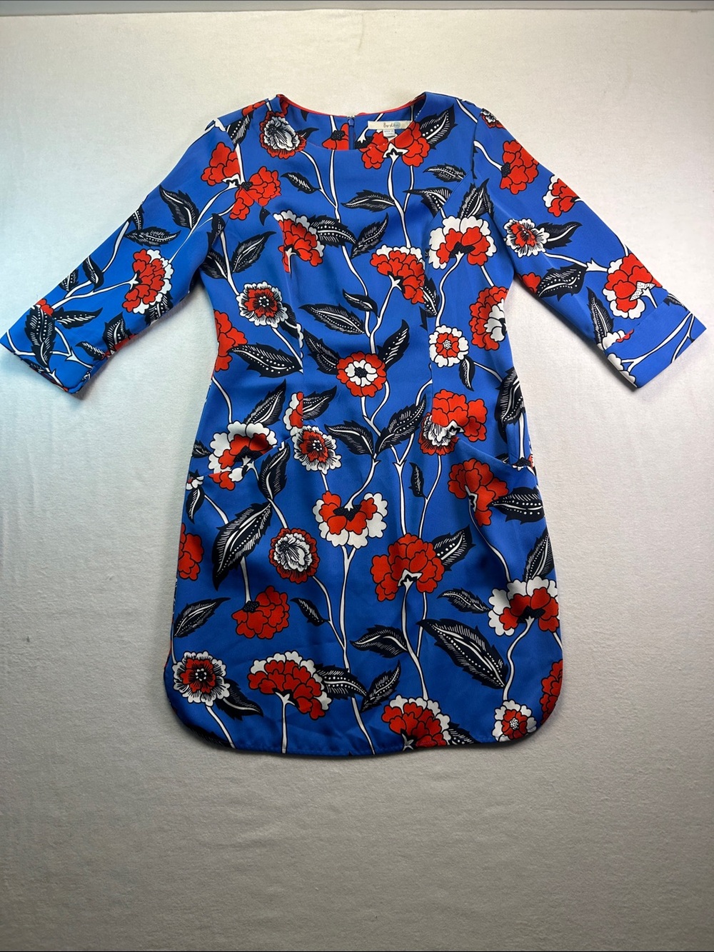 Boden Royal Blue Midi Dress with Red and White Floral Print